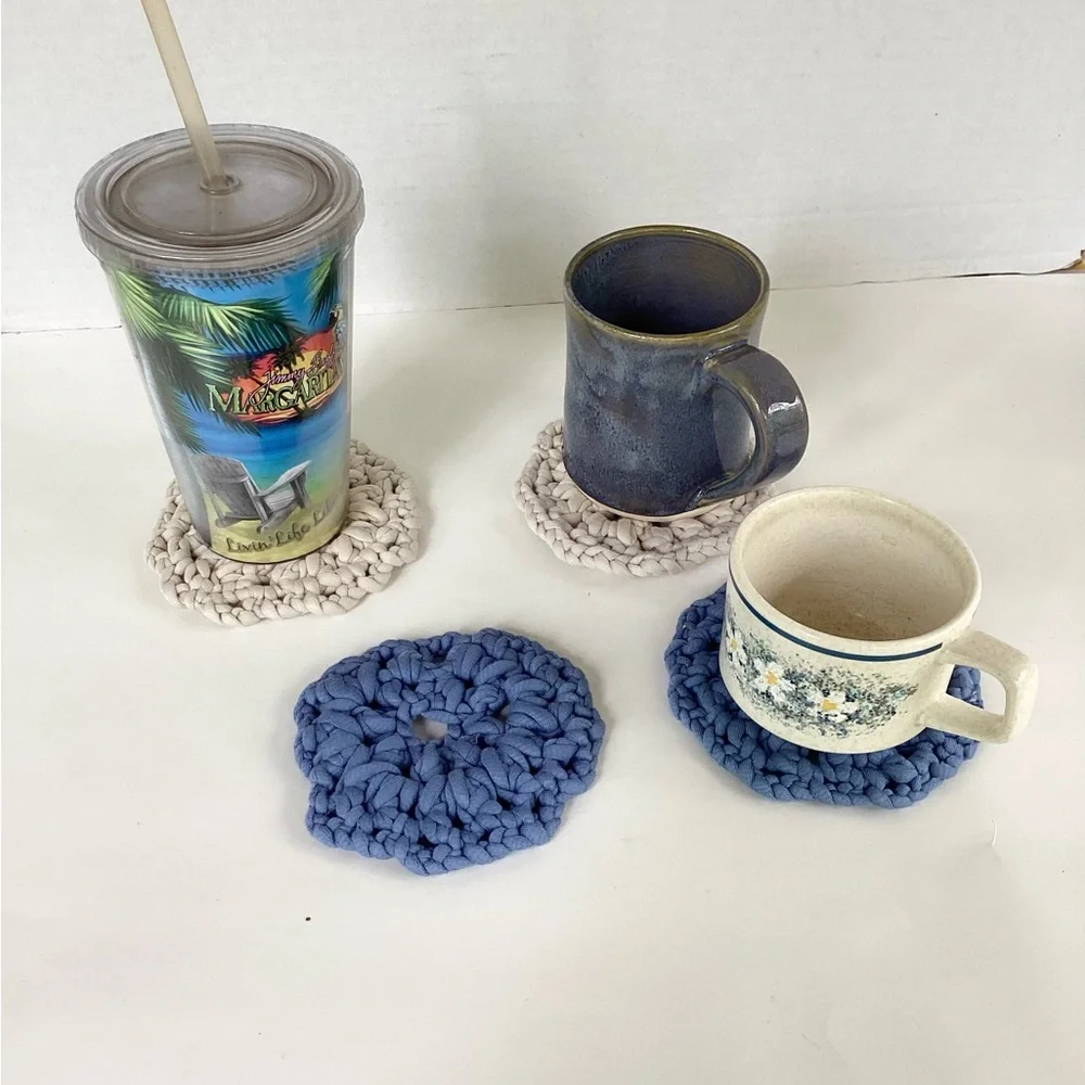 Coasters Set Hand Crafted Denim Blue Cream Bar Cart Essentials Cotton